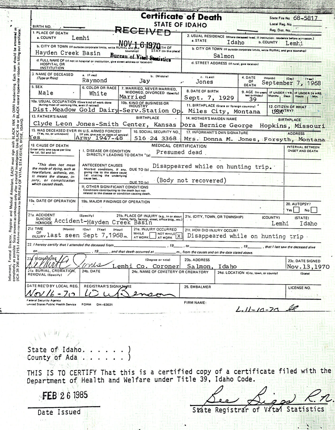 Death certificate